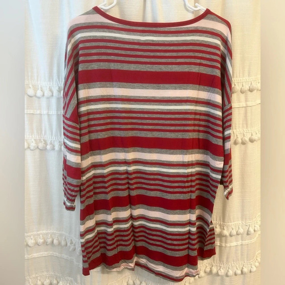 Sunday 3/4 sleeve t shirt striped red white pink size M - Picture 7 of 8